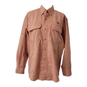 Men’s Medium Button Down Shirt World Wide Sportsman Orange and White Long Sleeve